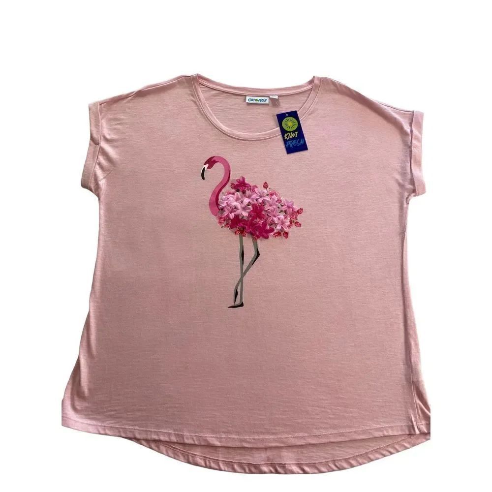 KIWI FRESH WOMEN’S XL FANCY FLAMINGO SHORT SLEEVE TSHIRT